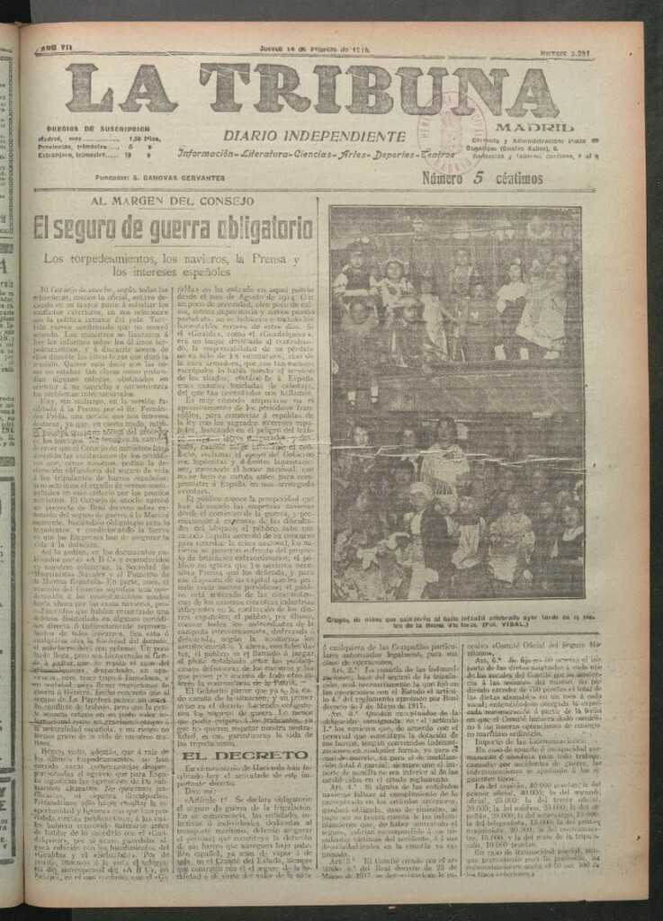 Miniatura de La Tribuna del 14 de febrero de 1918