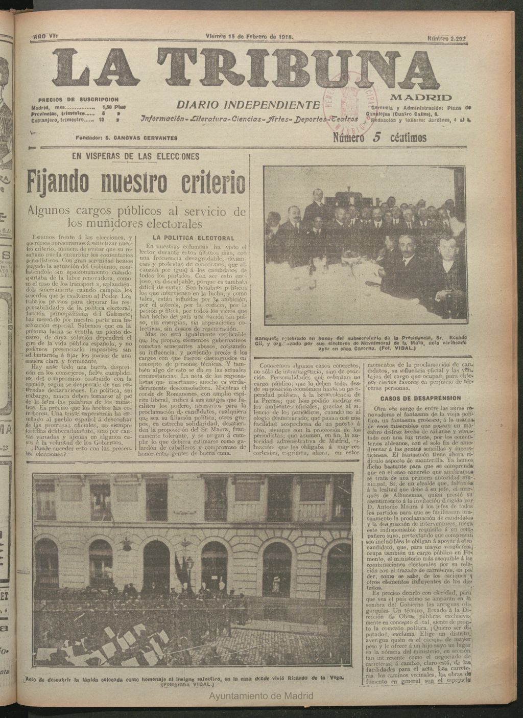Miniatura de La Tribuna del 15 de febrero de 1918