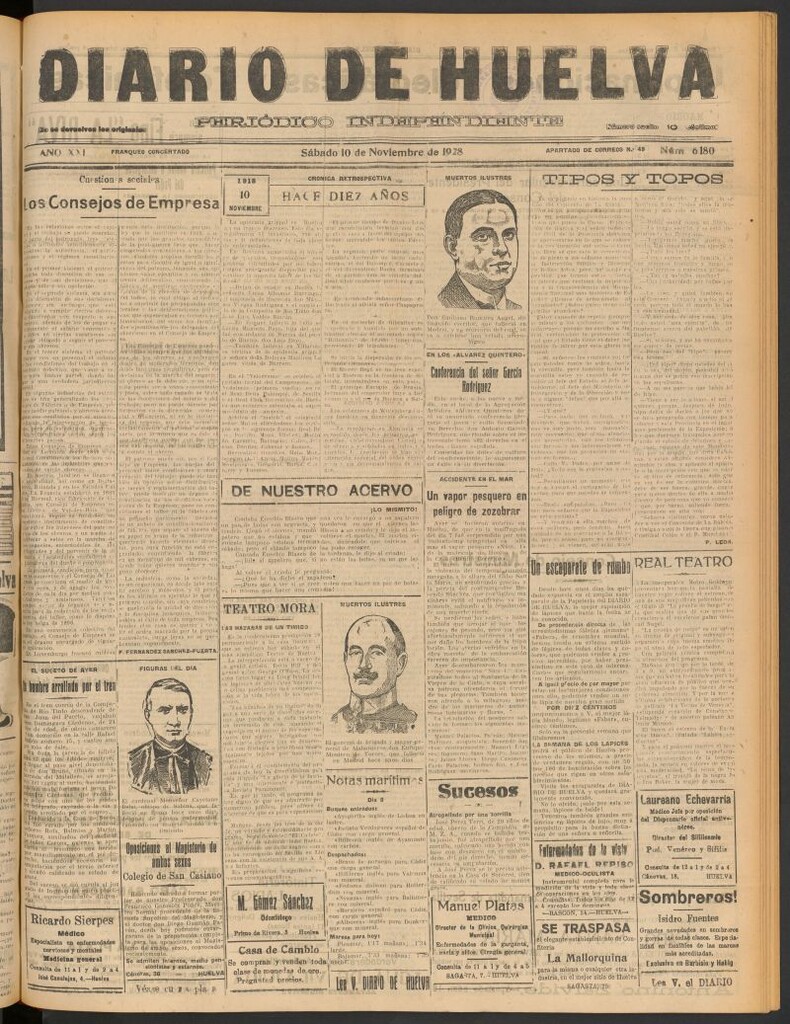 Miniatura de Diario de Huelva : periódico independiente del 10 de noviembre de 1928