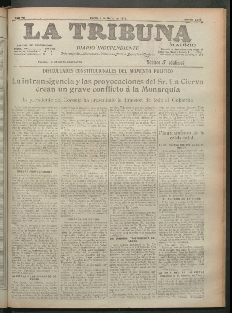Miniatura de La Tribuna del 8 de marzo de 1918