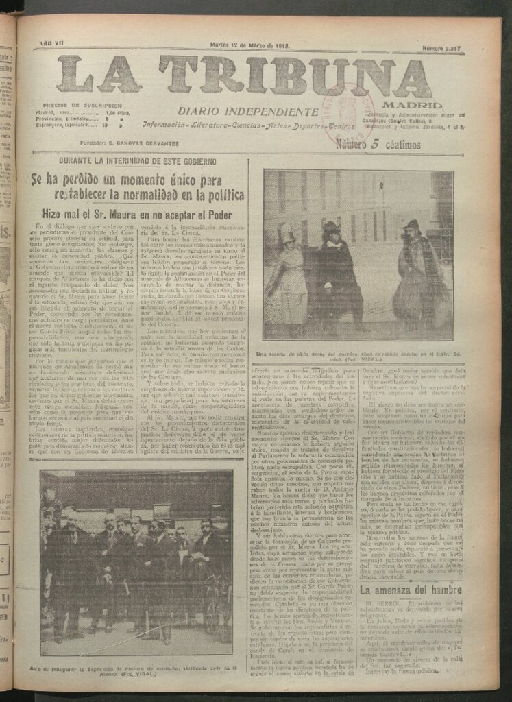 Miniatura de La Tribuna del 12 de marzo de 1918