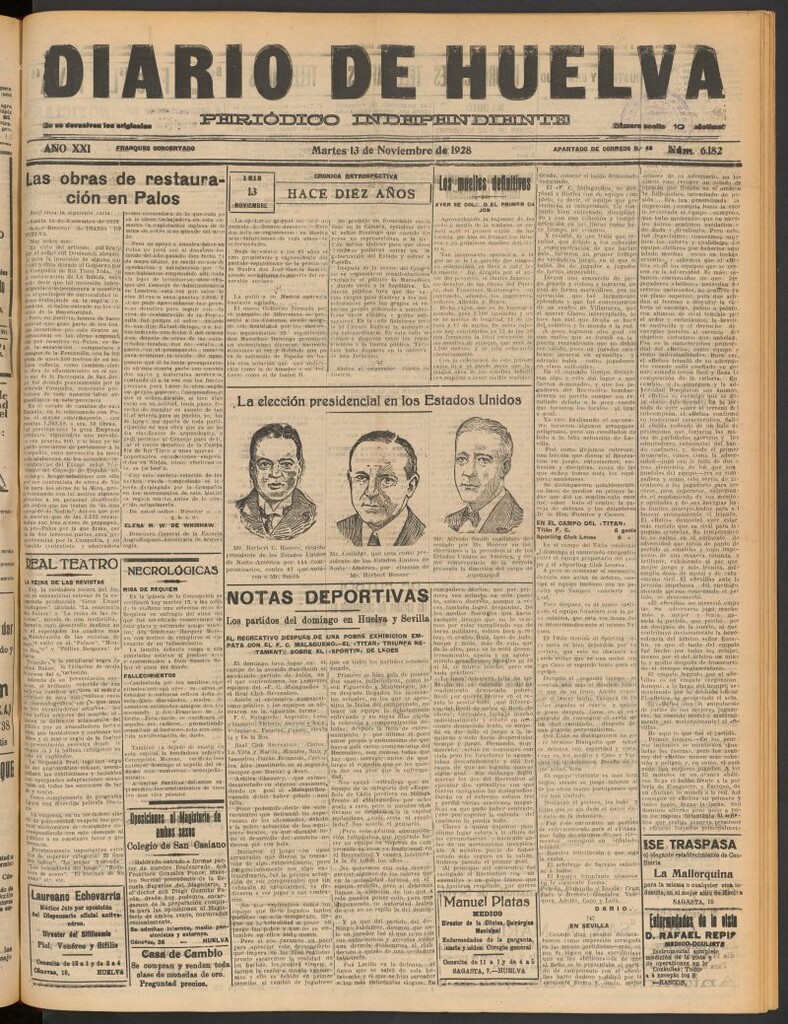Miniatura de Diario de Huelva : periódico independiente del 13 de noviembre de 1928