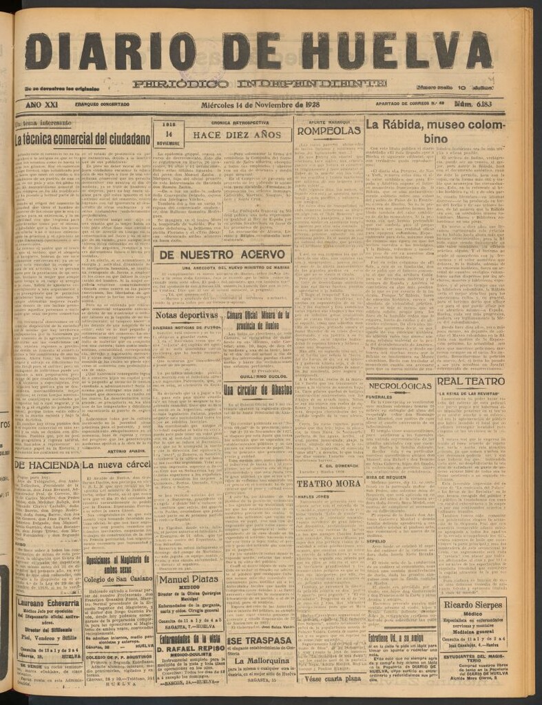 Miniatura de Diario de Huelva : periódico independiente del 14 de noviembre de 1928