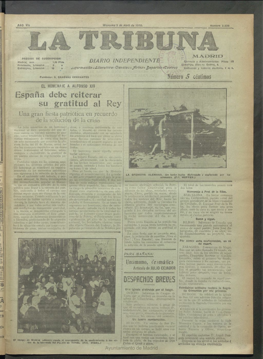 Miniatura de La Tribuna del 3 de abril de 1918