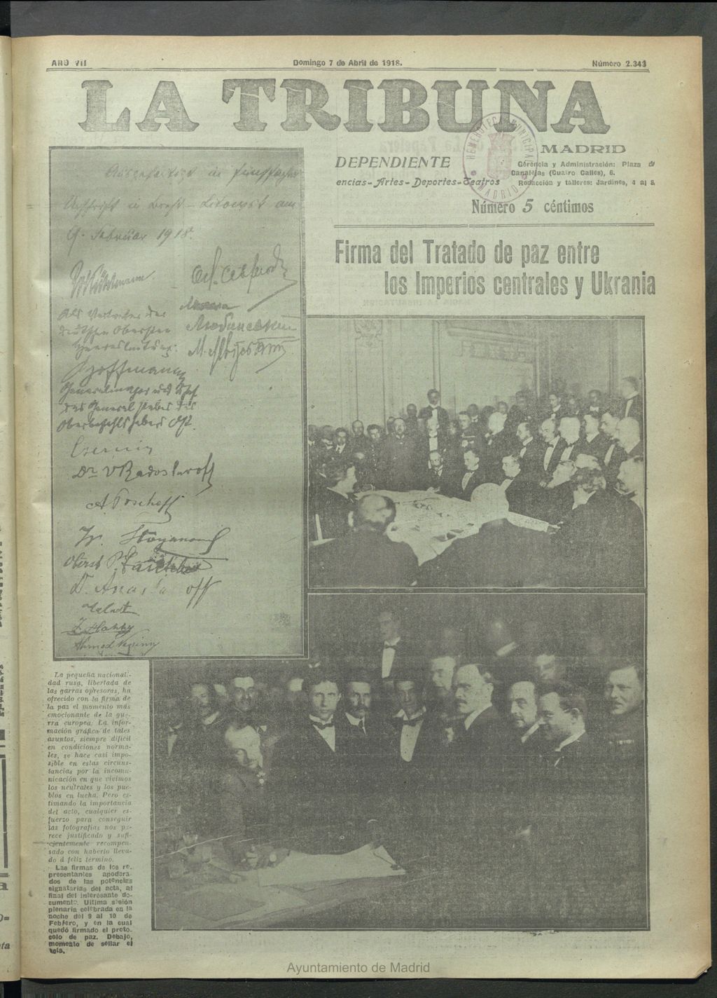 Miniatura de La Tribuna del 7 de abril de 1918