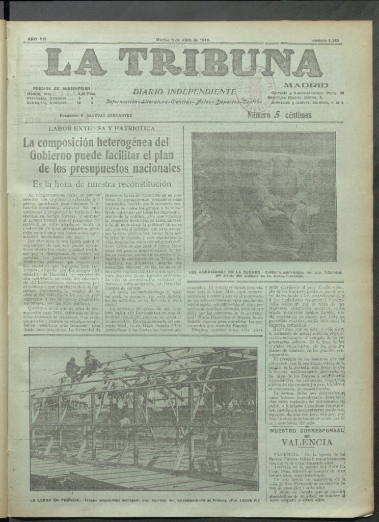 Miniatura de La Tribuna del 9 de abril de 1918