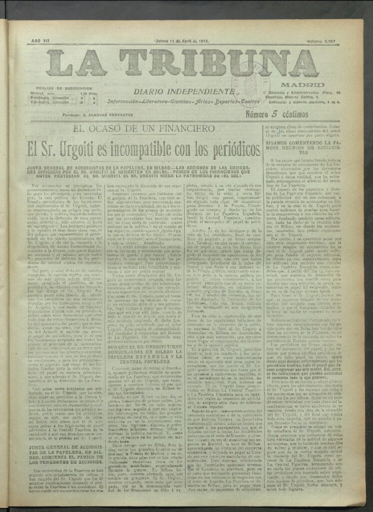 Miniatura de La Tribuna del 11 de abril de 1918