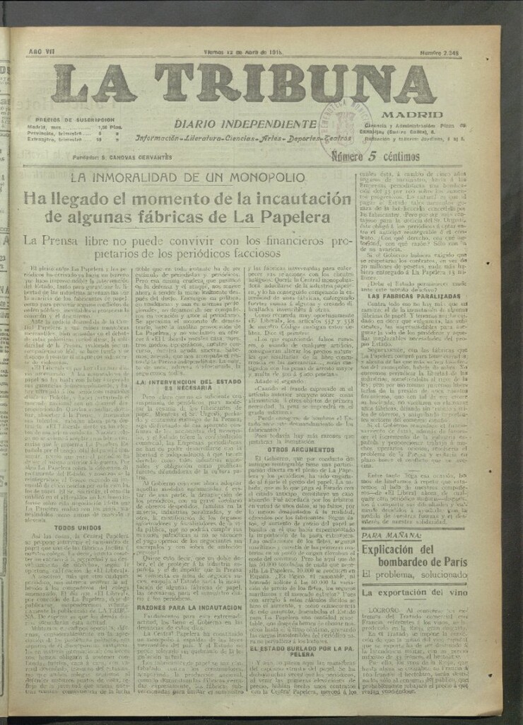 Miniatura de La Tribuna del 12 de abril de 1918