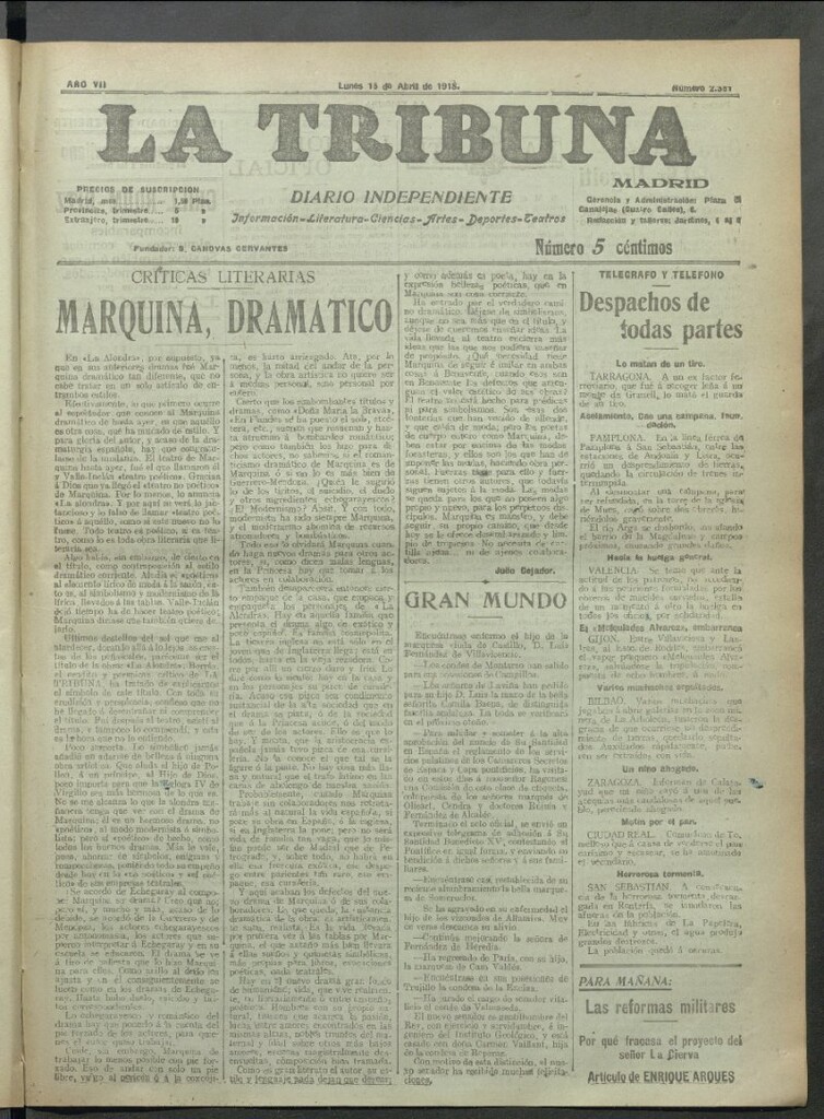 Miniatura de La Tribuna del 15 de abril de 1918