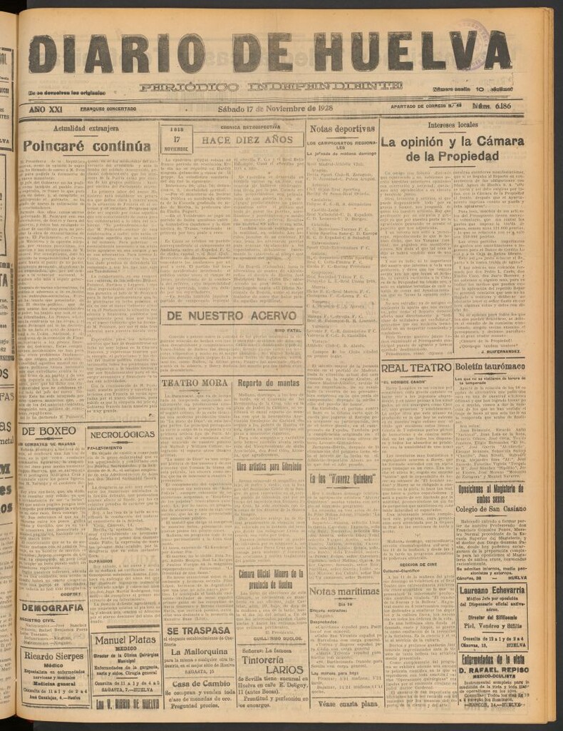 Miniatura de Diario de Huelva : periódico independiente del 17 de noviembre de 1928