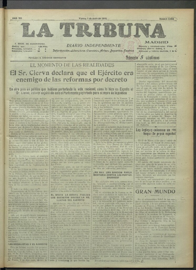 Miniatura de La Tribuna del 7 de junio de 1918