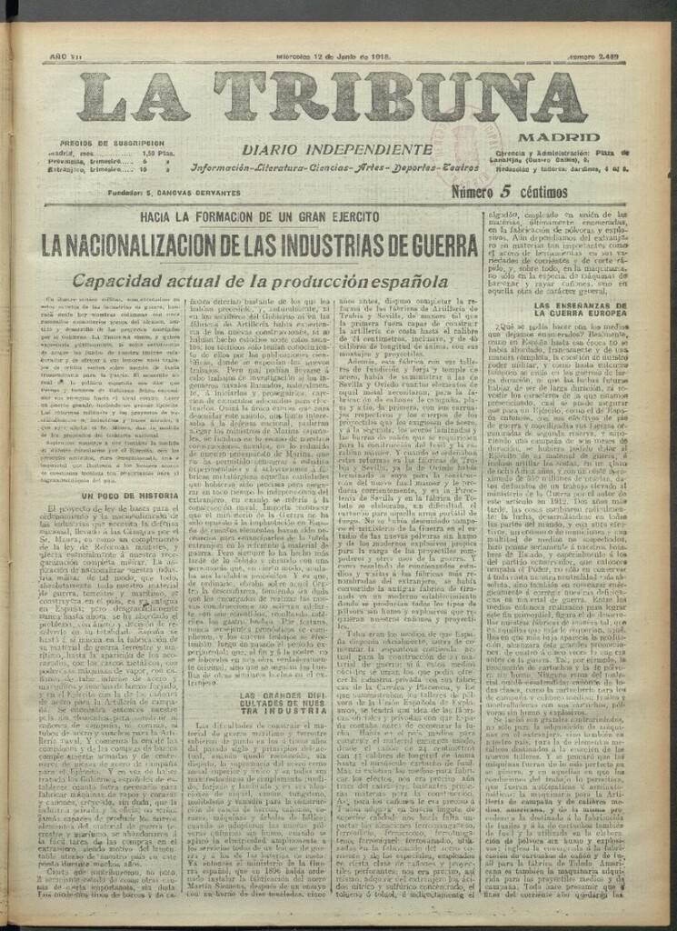 Miniatura de La Tribuna del 12 de junio de 1918