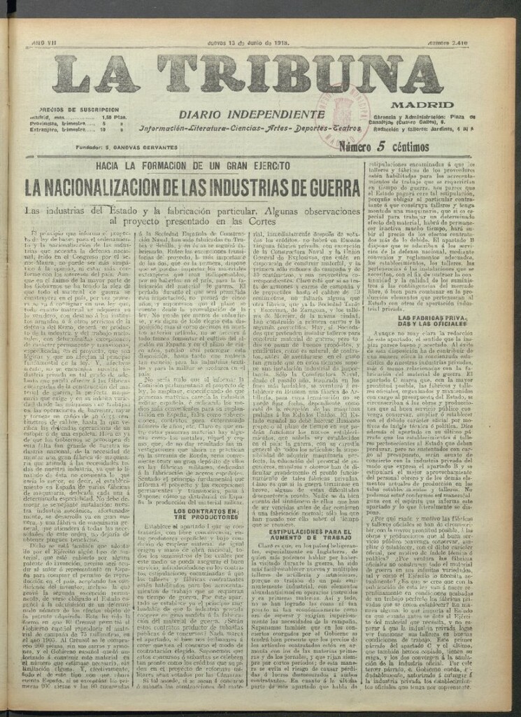 Miniatura de La Tribuna del 13 de junio de 1918