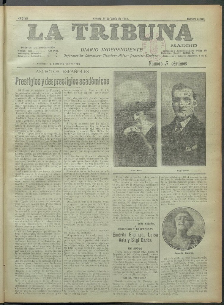 Miniatura de La Tribuna del 21 de junio de 1918