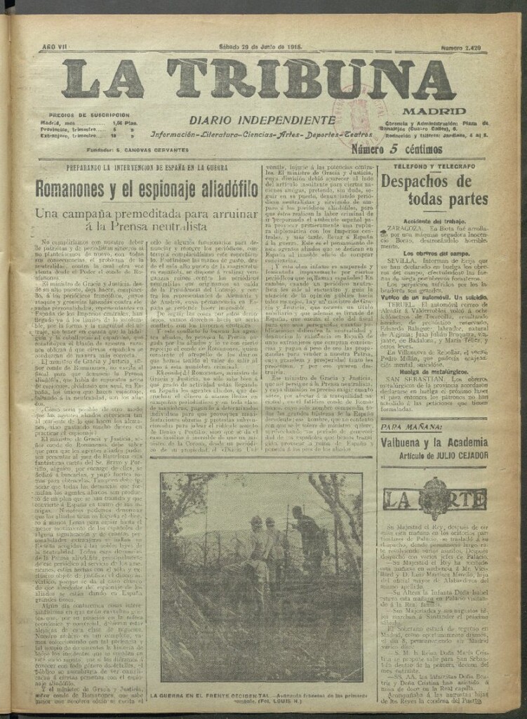 Miniatura de La Tribuna del 29 de junio de 1918
