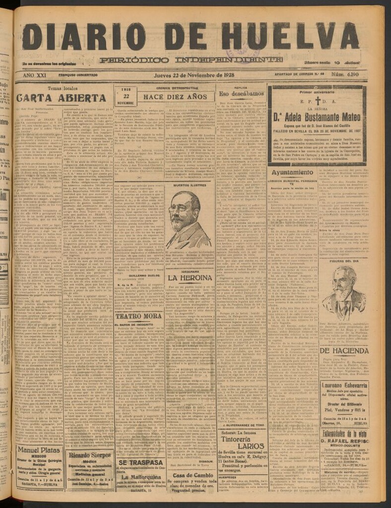 Miniatura de Diario de Huelva : periódico independiente del 22 de noviembre de 1928