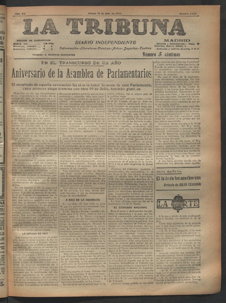 Miniatura de La Tribuna del 19 de julio de 1918