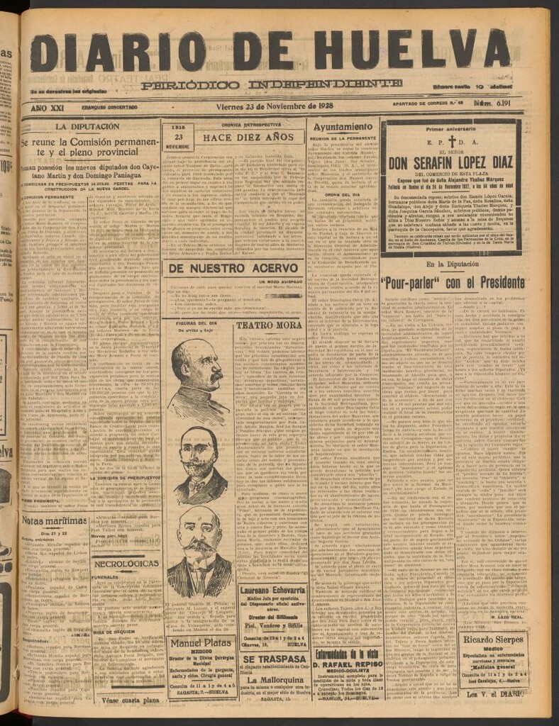 Miniatura de Diario de Huelva : periódico independiente del 23 de noviembre de 1928