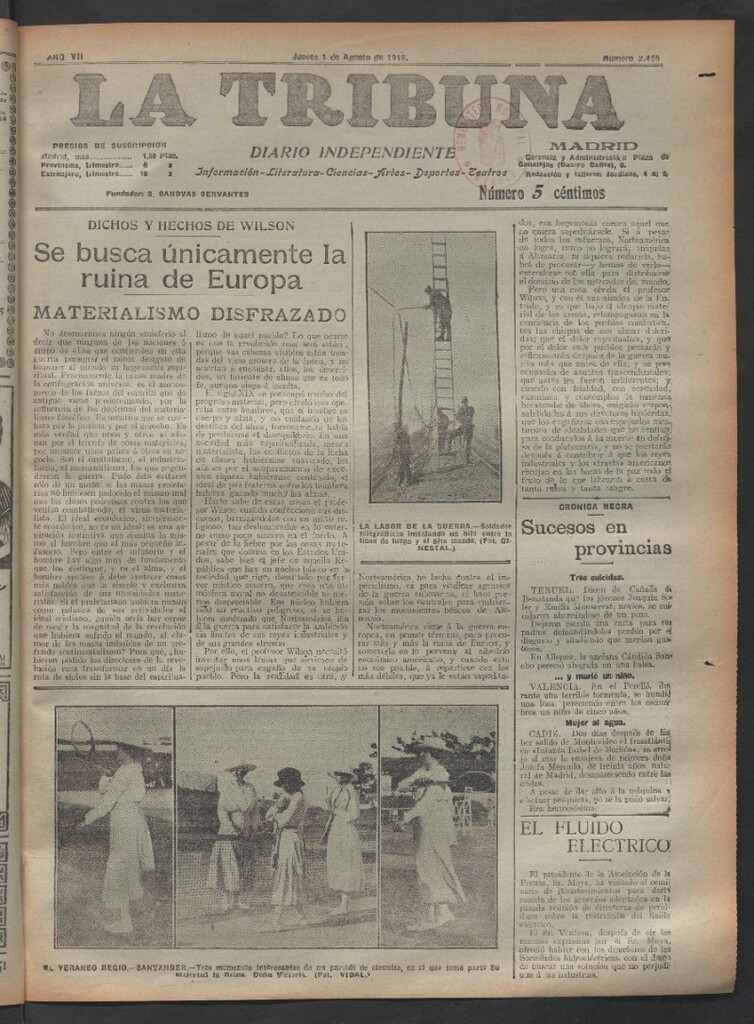 Miniatura de La Tribuna del 1 de agosto de 1918