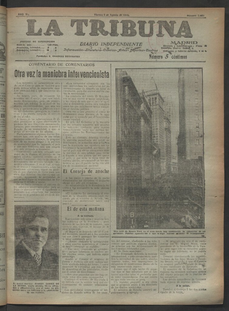 Miniatura de La Tribuna del 9 de agosto de 1918