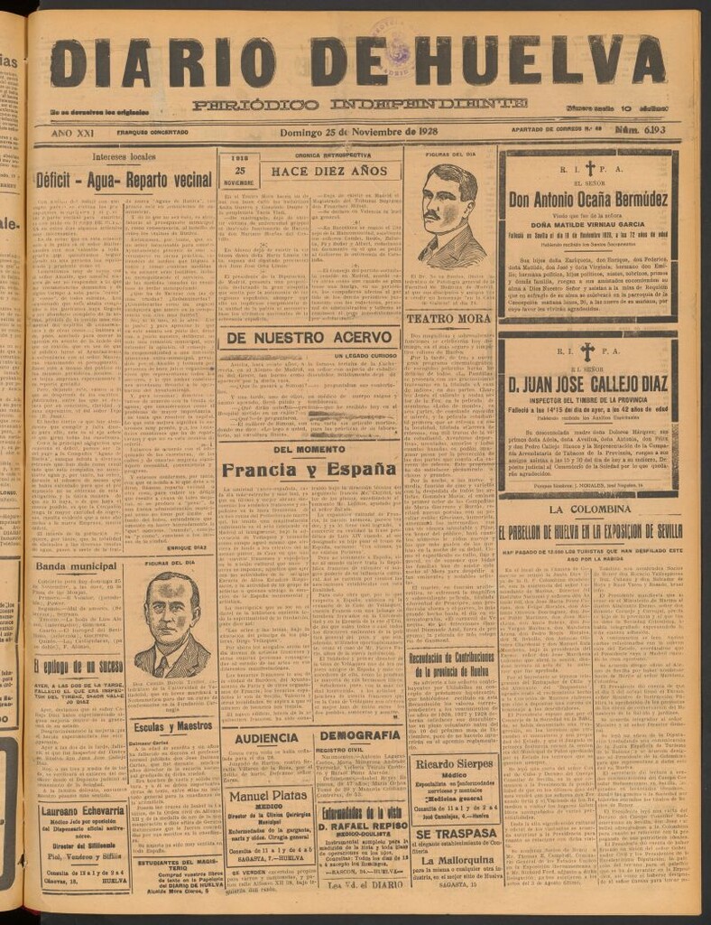 Miniatura de Diario de Huelva : periódico independiente del 25 de noviembre de 1928