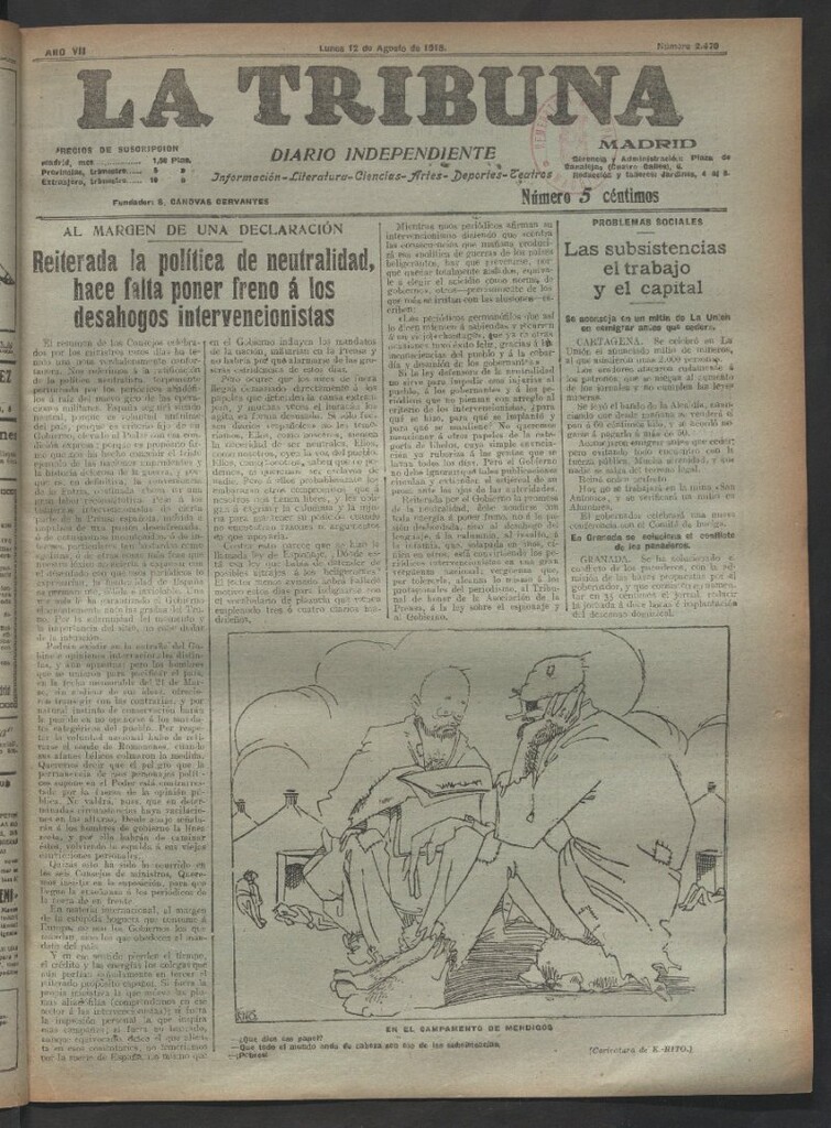 Miniatura de La Tribuna del 12 de agosto de 1918