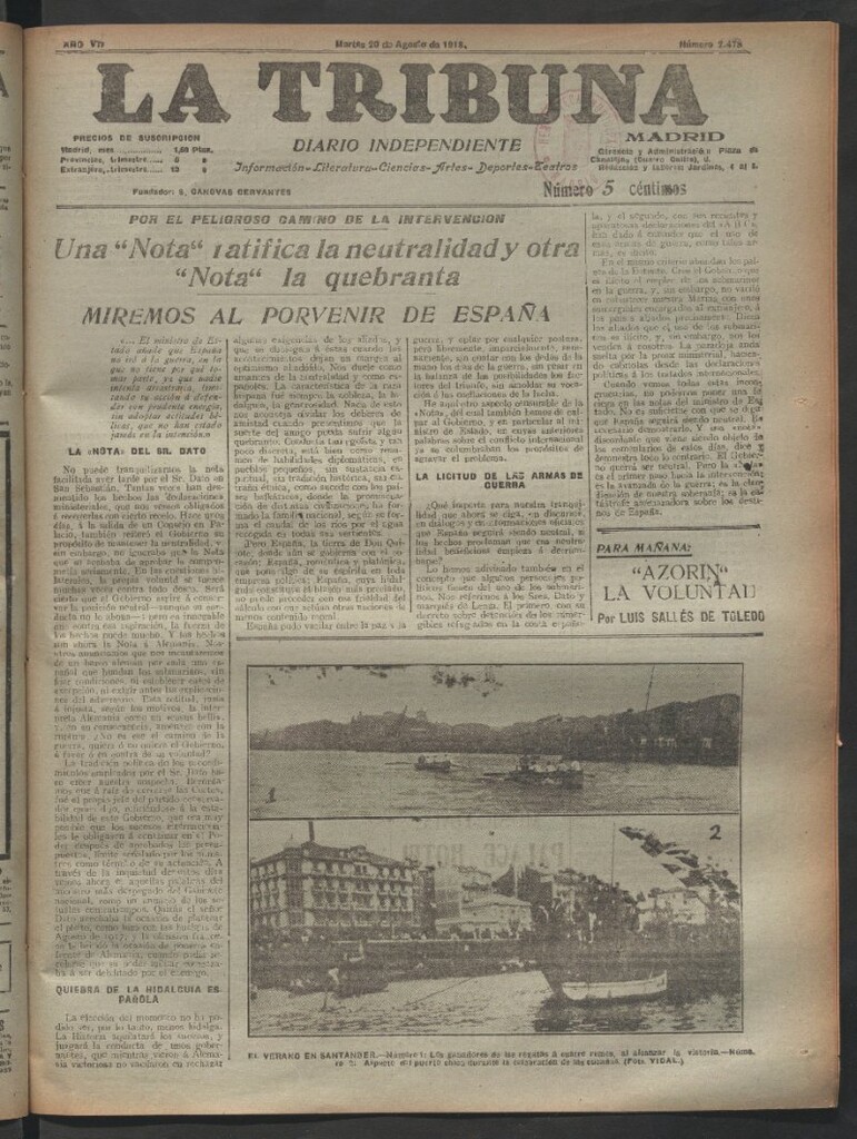 Miniatura de La Tribuna del 20 de agosto de 1918