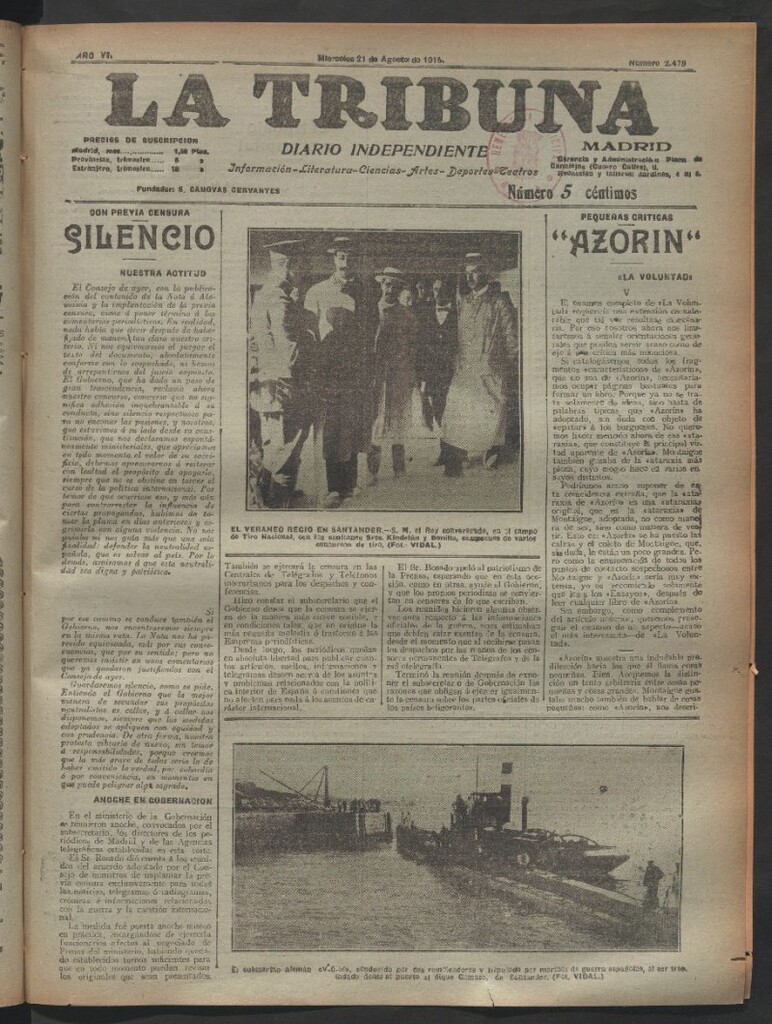 Miniatura de La Tribuna del 21 de agosto de 1918