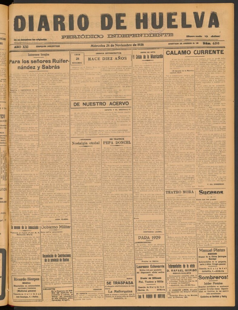Miniatura de Diario de Huelva : periódico independiente del 28 de noviembre de 1928