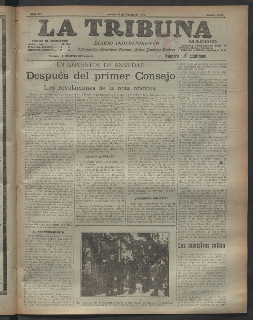 Miniatura de La Tribuna del 31 de agosto de 1918