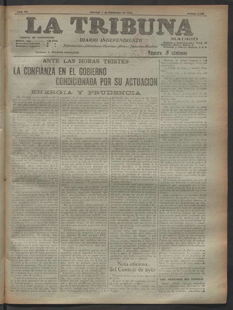 Miniatura de La Tribuna del 1 de septiembre de 1918
