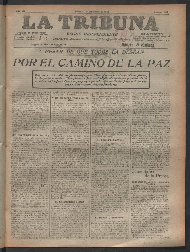 Miniatura de La Tribuna del 17 de septiembre de 1918