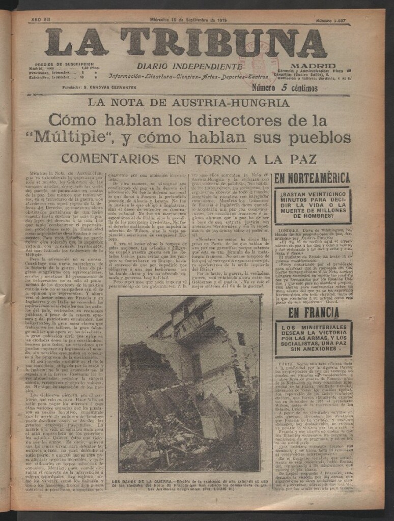 Miniatura de La Tribuna del 18 de septiembre de 1918