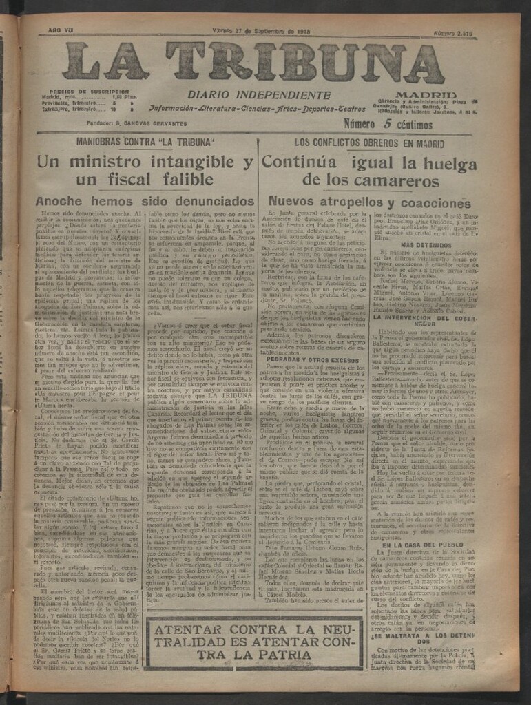 Miniatura de La Tribuna del 27 de septiembre de 1918