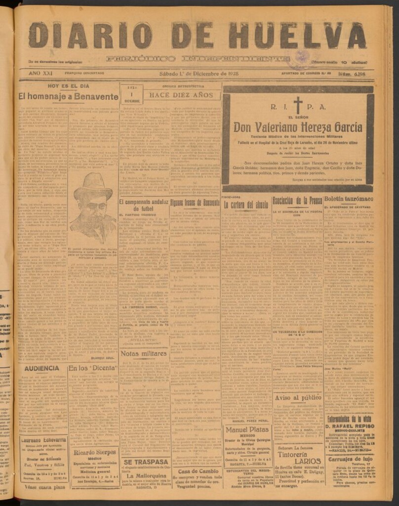 Miniatura de Diario de Huelva : periódico independiente del 1 de diciembre de 1928