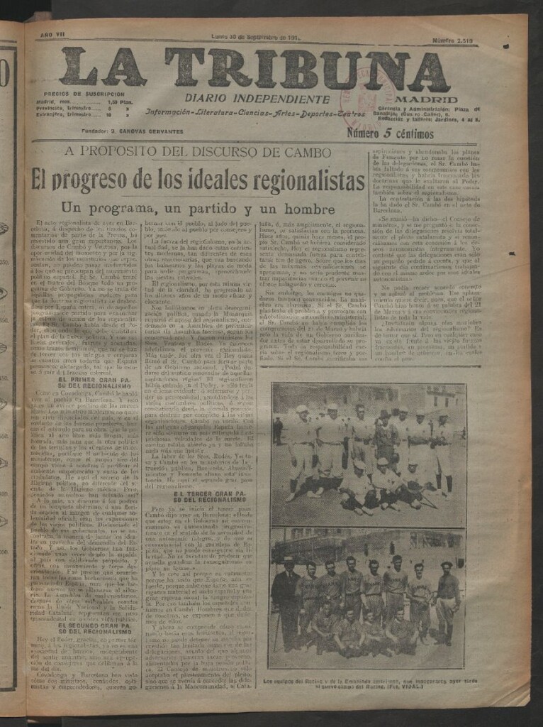 Miniatura de La Tribuna del 30 de septiembre de 1918