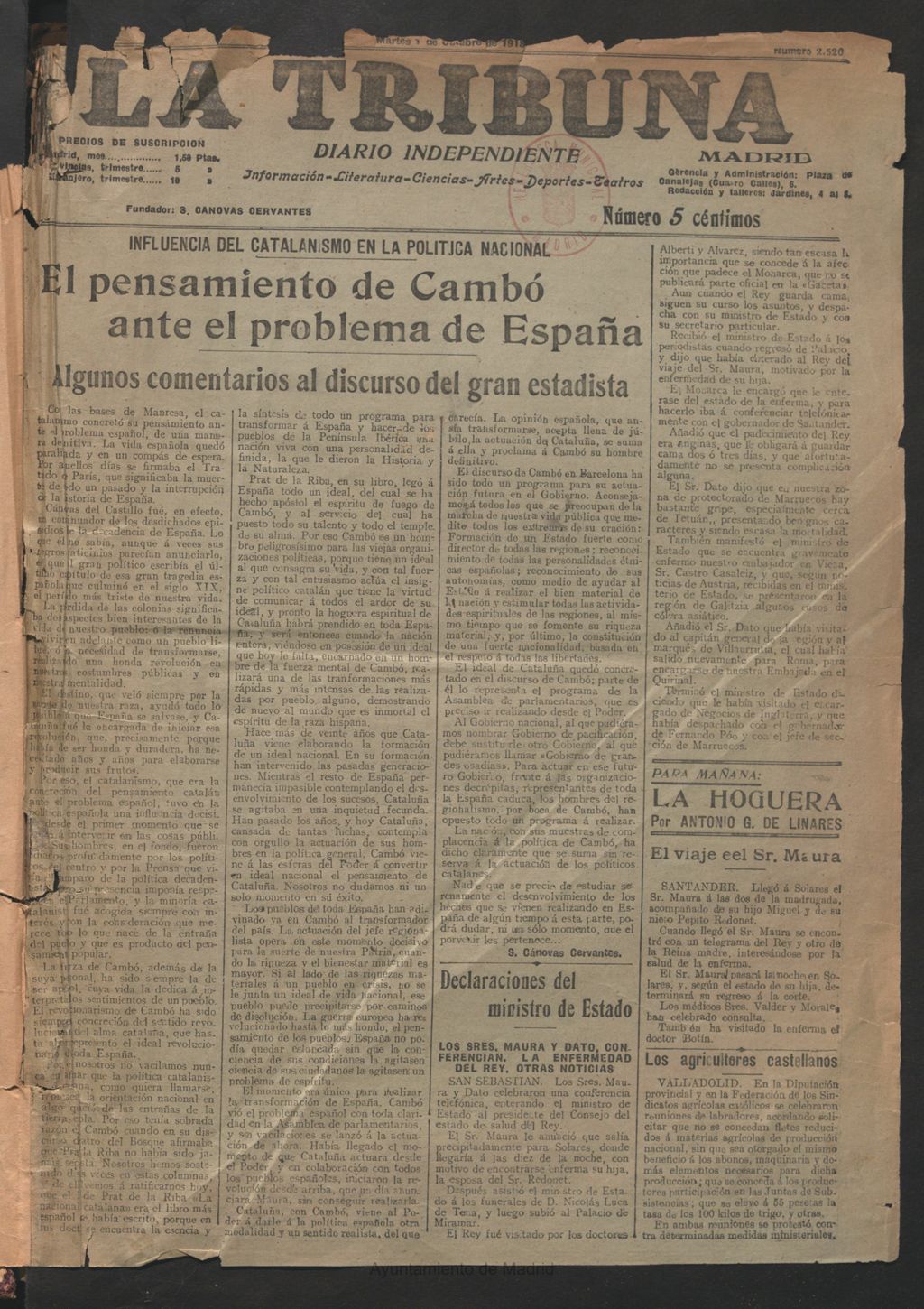 Miniatura de La Tribuna del 1 de octubre de 1918