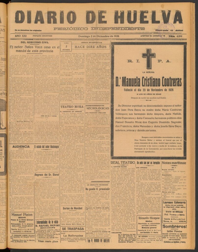 Miniatura de Diario de Huelva : periódico independiente del 2 de diciembre de 1928