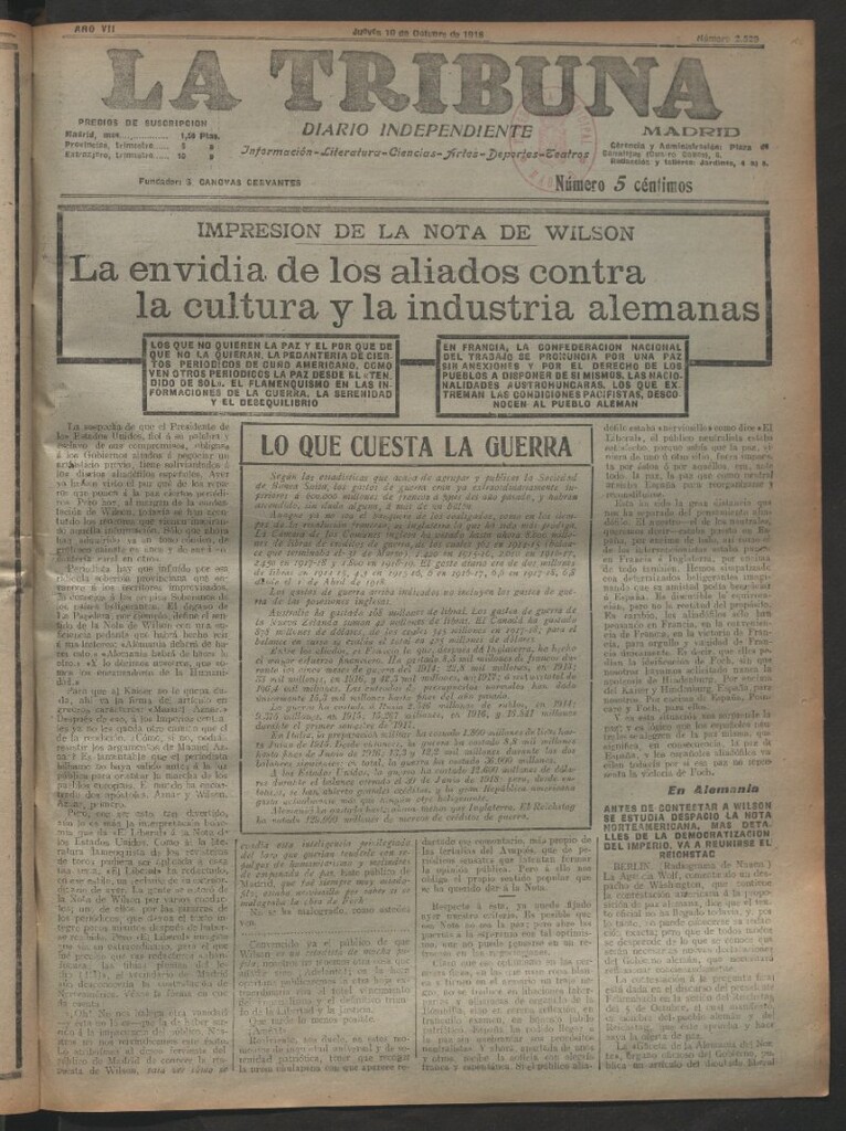 Miniatura de La Tribuna del 10 de octubre de 1918