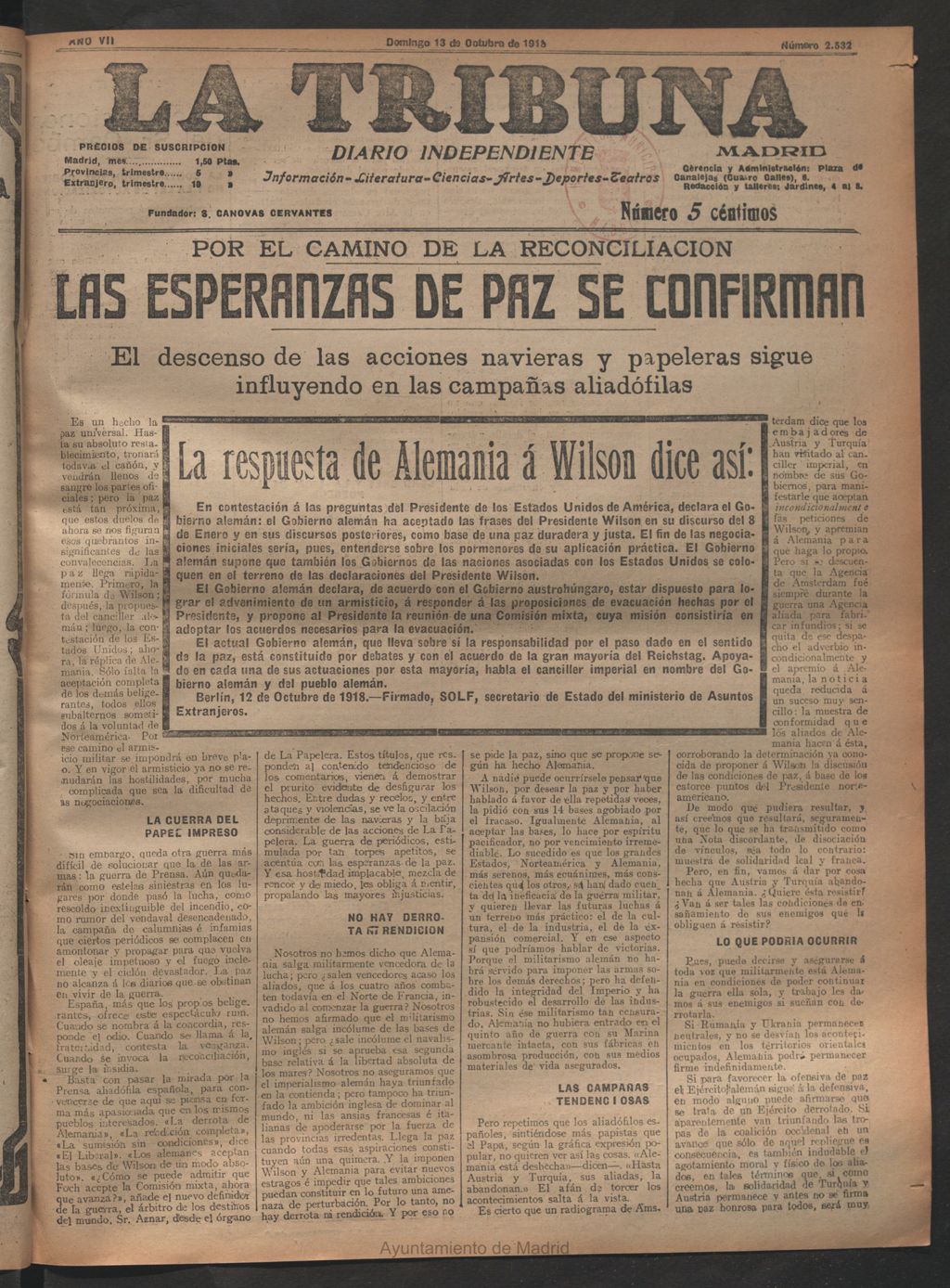 Miniatura de La Tribuna del 13 de octubre de 1918