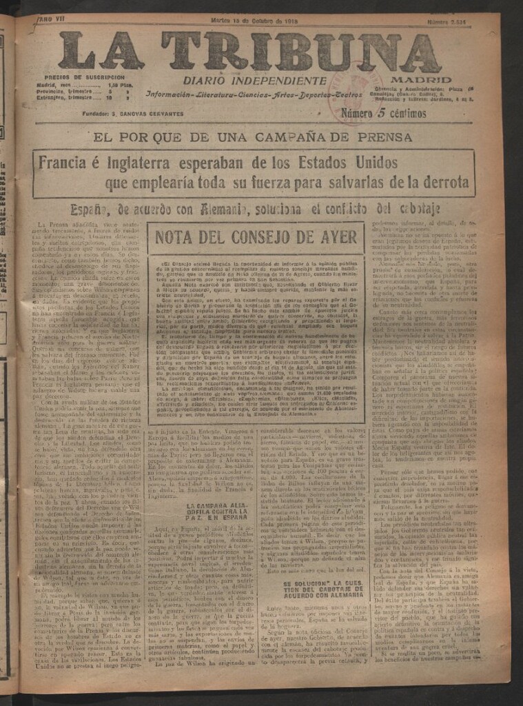 Miniatura de La Tribuna del 15 de octubre de 1918