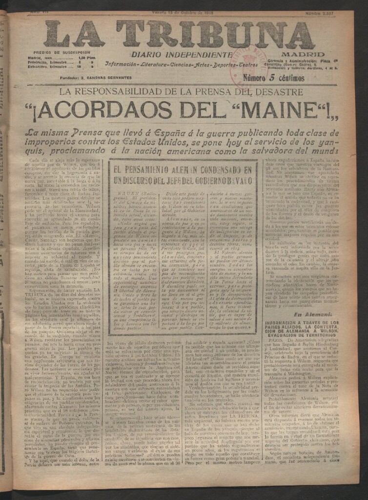 Miniatura de La Tribuna del 18 de octubre de 1918