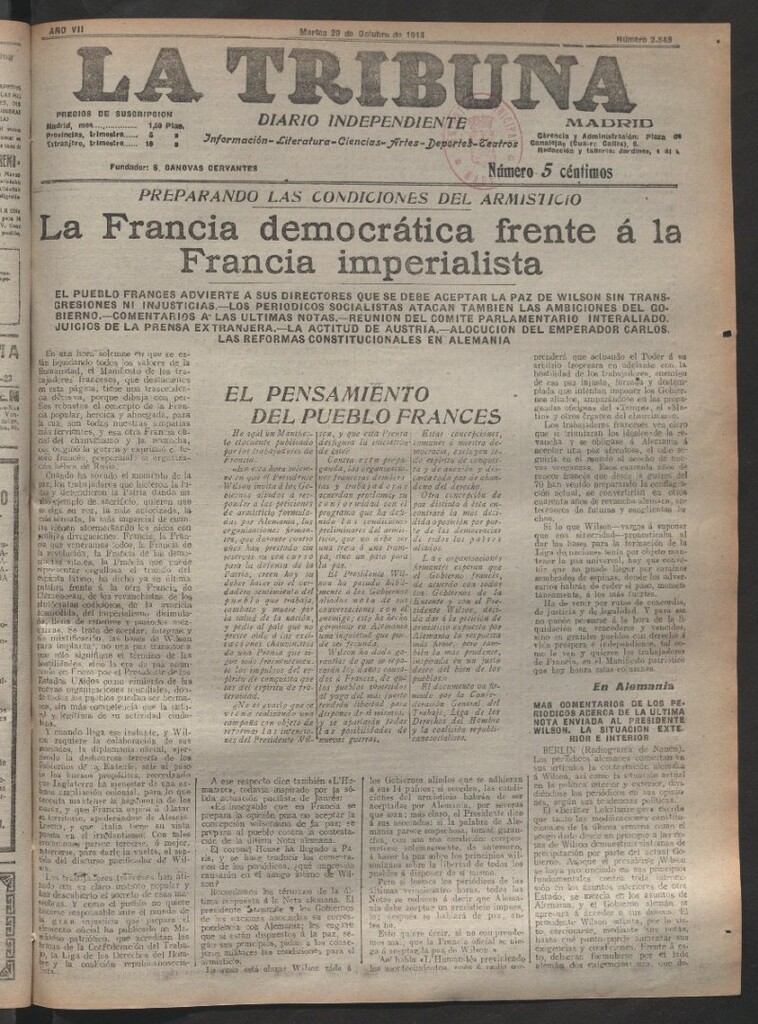 Miniatura de La Tribuna del 29 de octubre de 1918