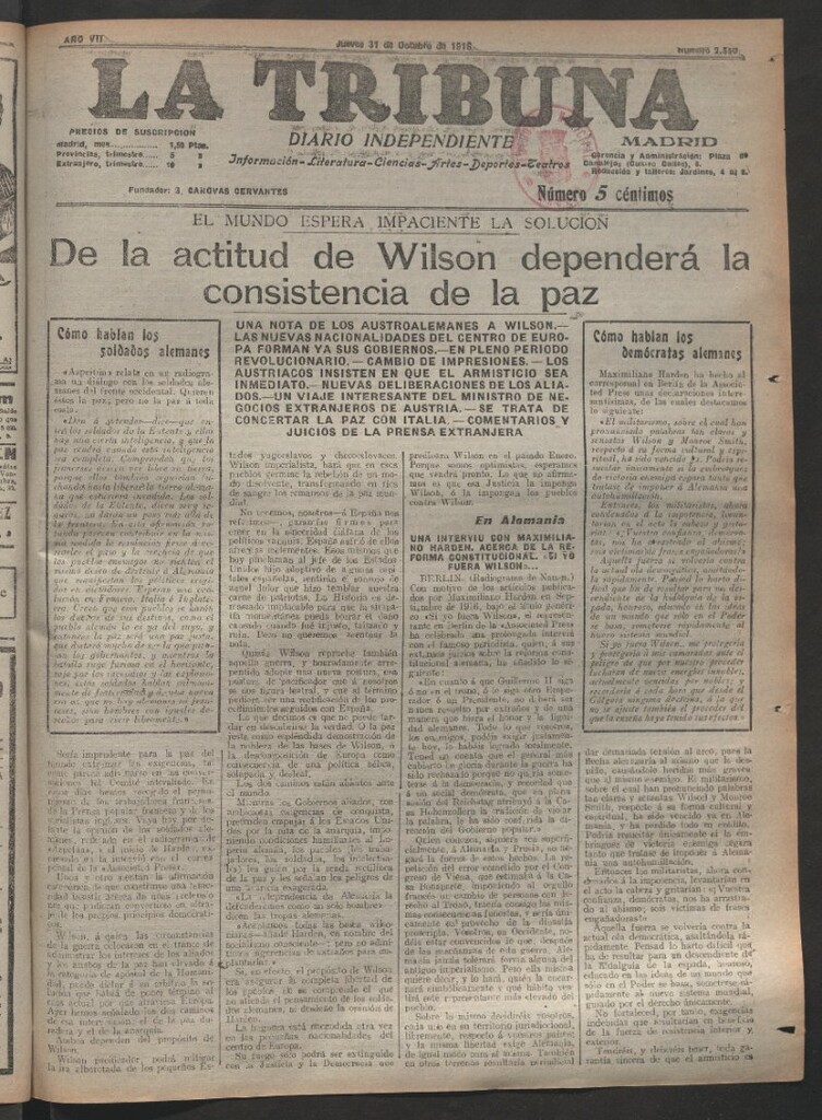 Miniatura de La Tribuna del 31 de octubre de 1918