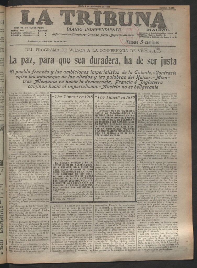 Miniatura de La Tribuna del 4 de noviembre de 1918