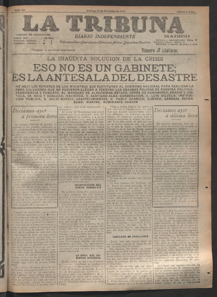 Miniatura de La Tribuna del 10 de noviembre de 1918