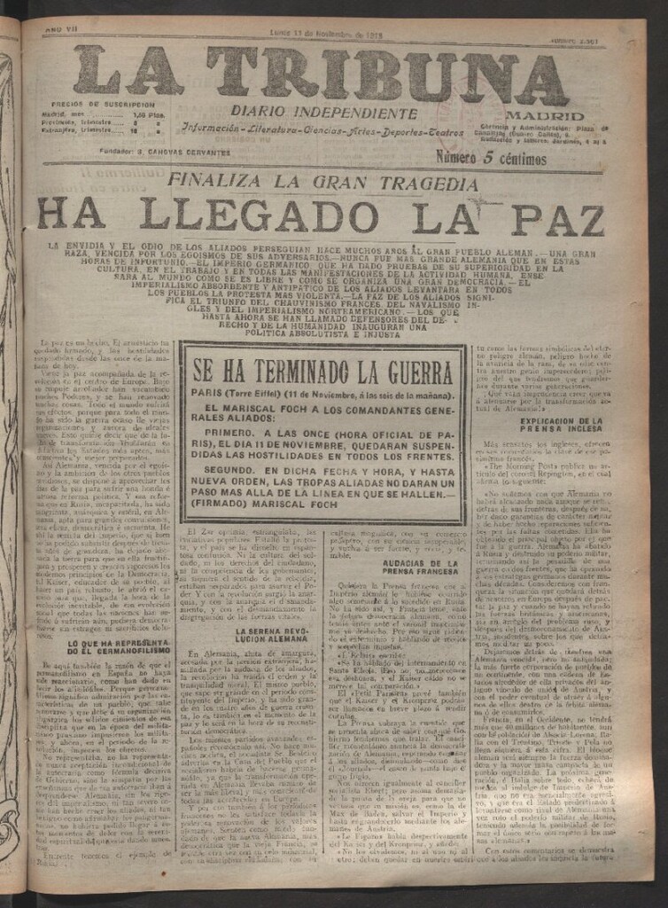 Miniatura de La Tribuna del 11 de noviembre de 1918