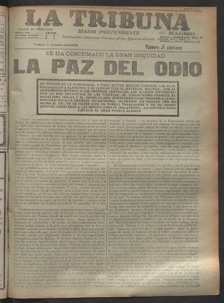 Miniatura de La Tribuna del 12 de noviembre de 1918