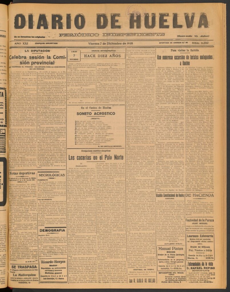 Miniatura de Diario de Huelva : periódico independiente del 7 de diciembre de 1928