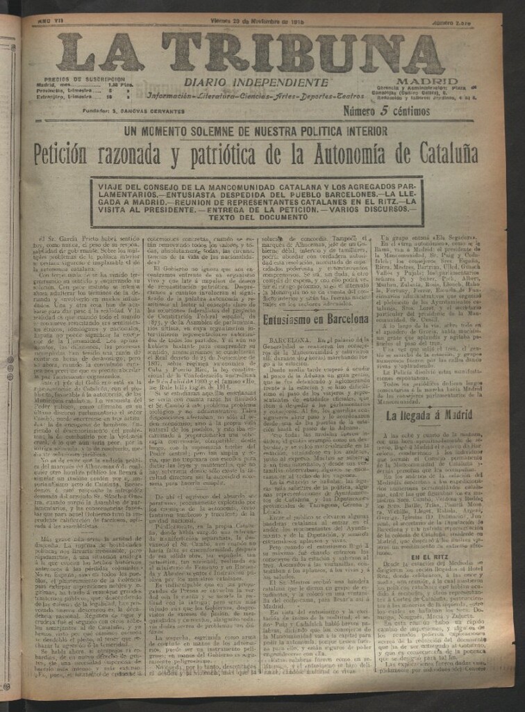 Miniatura de La Tribuna del 29 de noviembre de 1918